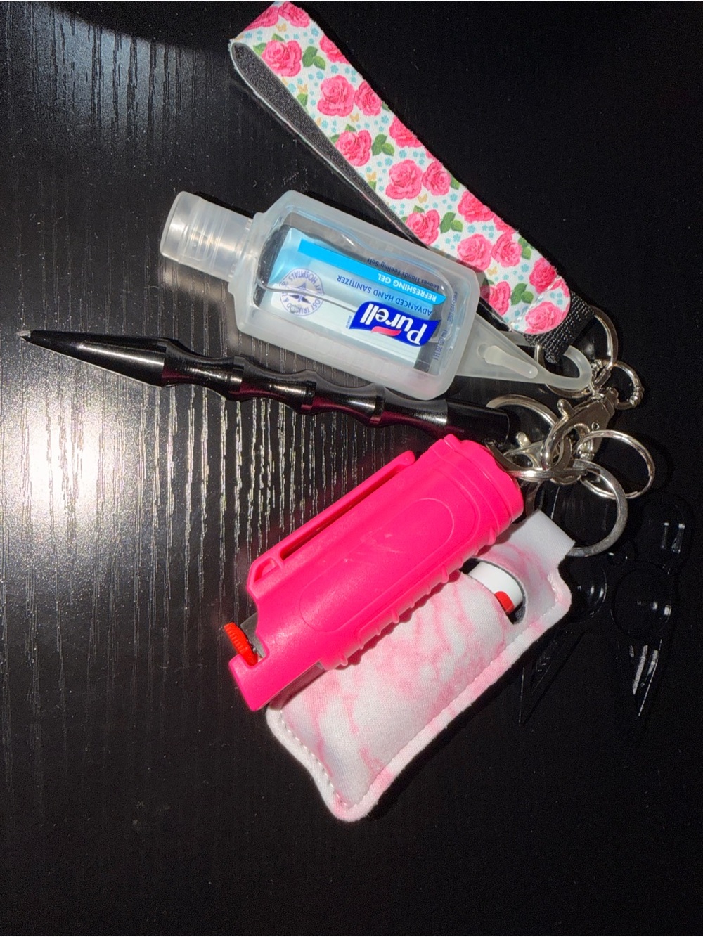 Pink Personal Safety Keychain with Floral Wrist Strap